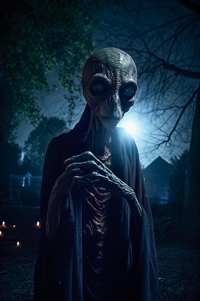 Alien at night. AI Generated.